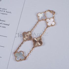 Van Cleef & Arpels Weiße Perlmutt Laser Blume Armband-3689  
