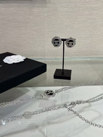 Celine schwarze Oval Knopf Silber Voll Diamant Doppel C Ohrringe-3900  